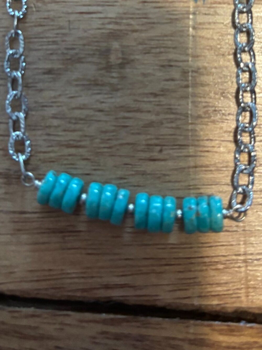 Silver Chain Necklace w/ Turquoise-Look Accent - 19in